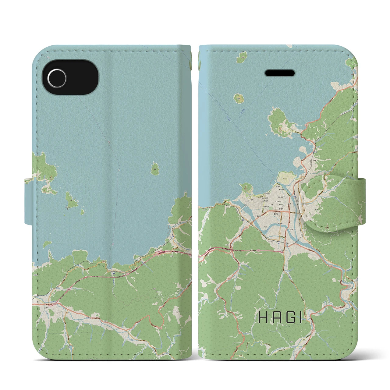 【萩(山口県)】地図柄iPhoneケース(手帳タイプ)ナチュラル・iPhone SE(第3 / 第2世代) / 8 / 7 / 6s / 6 用