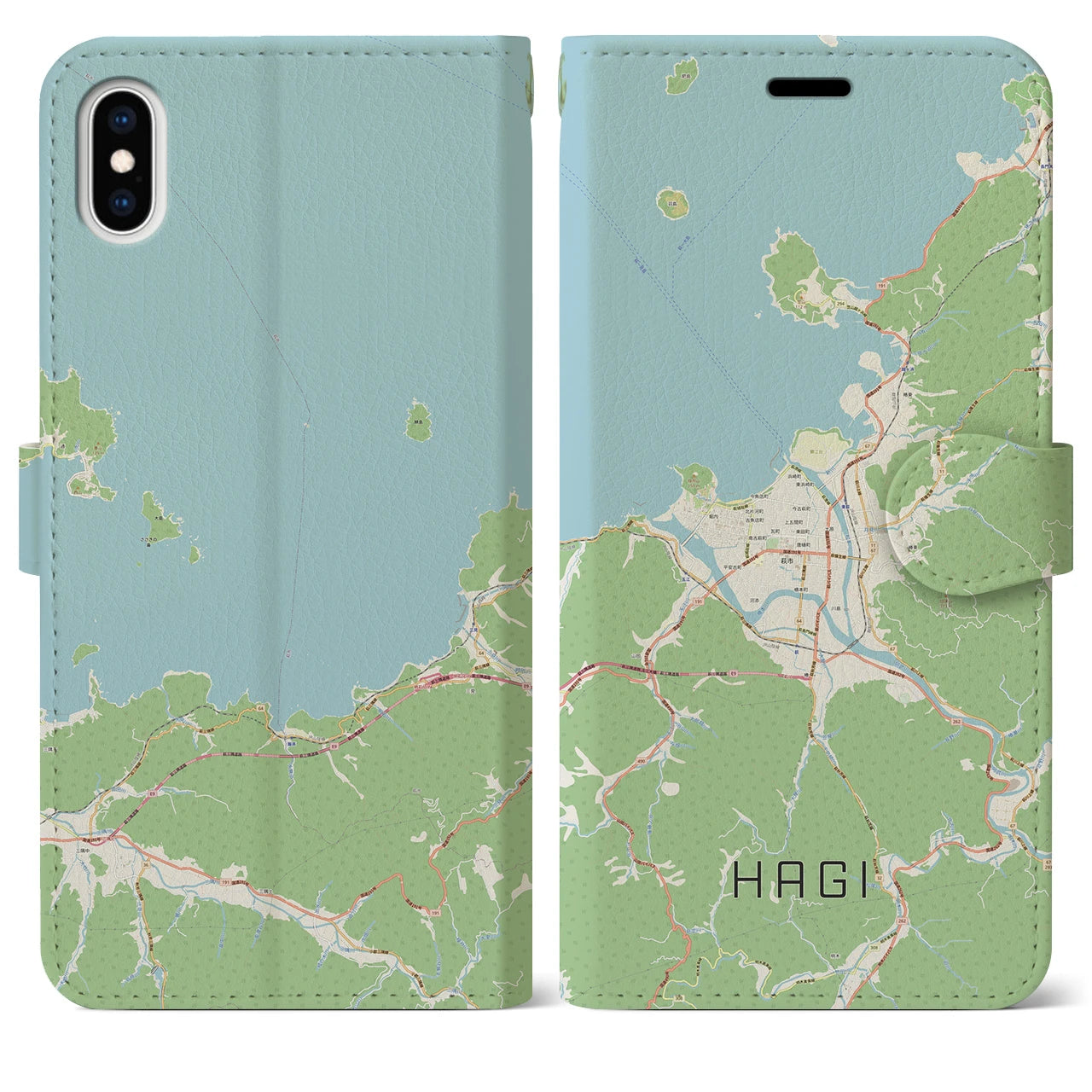 【萩(山口県)】地図柄iPhoneケース(手帳タイプ)ナチュラル・iPhone XS Max 用