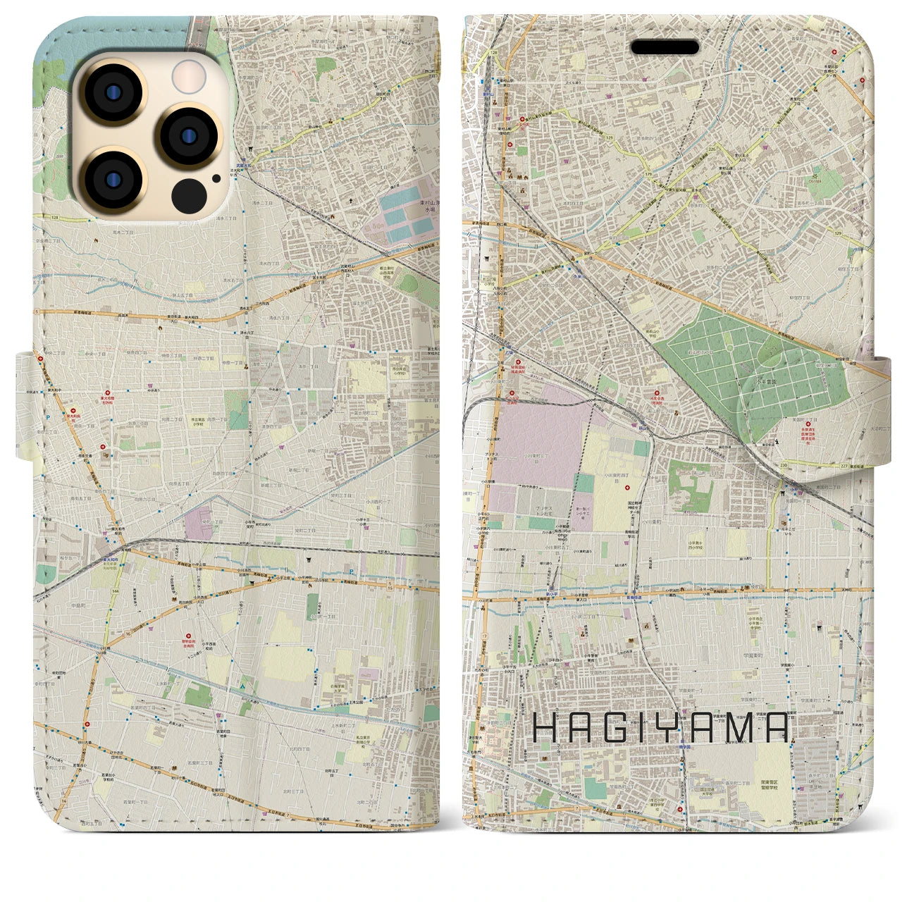【萩山(東京都)】地図柄iPhoneケース(手帳タイプ)ナチュラル・iPhone 12 Pro Max 用