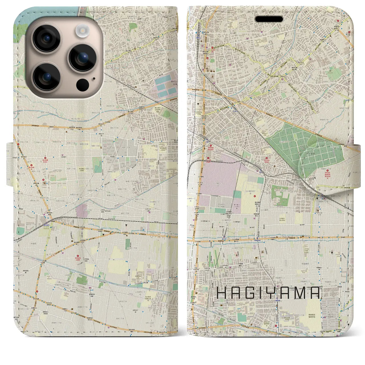 【萩山(東京都)】地図柄iPhoneケース(手帳タイプ)ナチュラル・iPhone 16 Plus 用