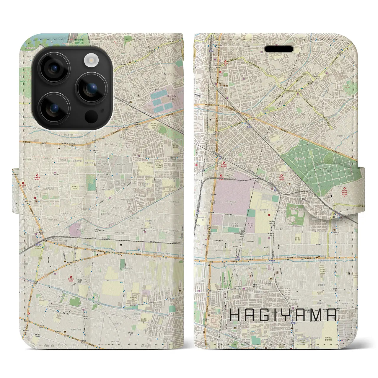 【萩山(東京都)】地図柄iPhoneケース(手帳タイプ)ナチュラル・iPhone 16 用