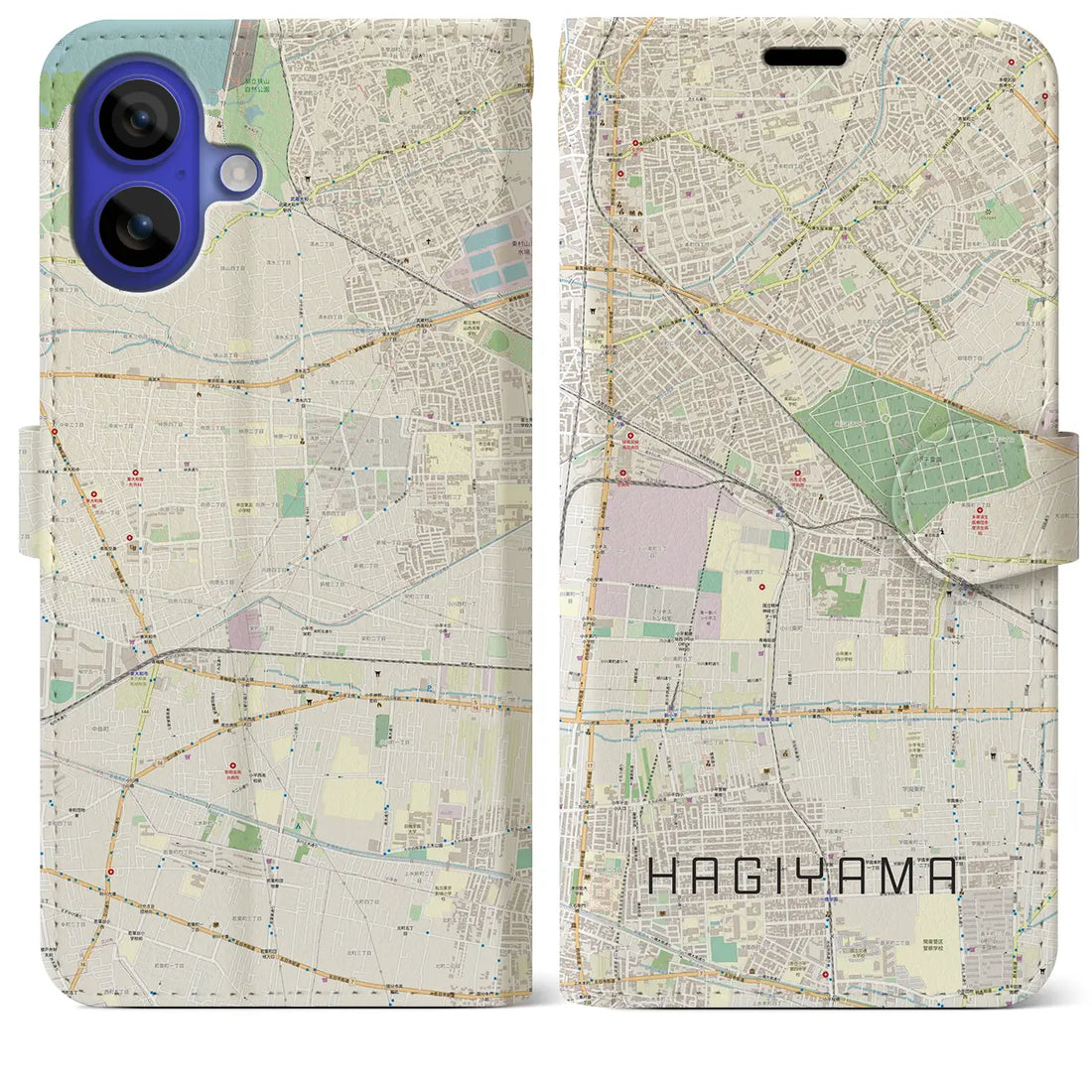 【萩山(東京都)】地図柄iPhoneケース(手帳タイプ)ナチュラル・iPhone 16 Pro Max 用