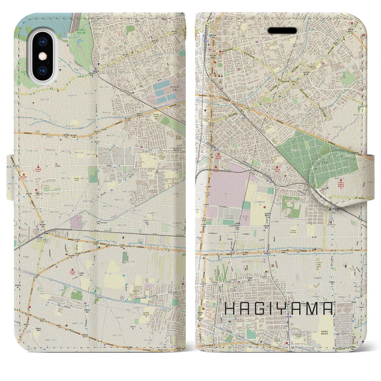 【萩山(東京都)】地図柄iPhoneケース(手帳タイプ)ナチュラル・iPhone XS Max 用