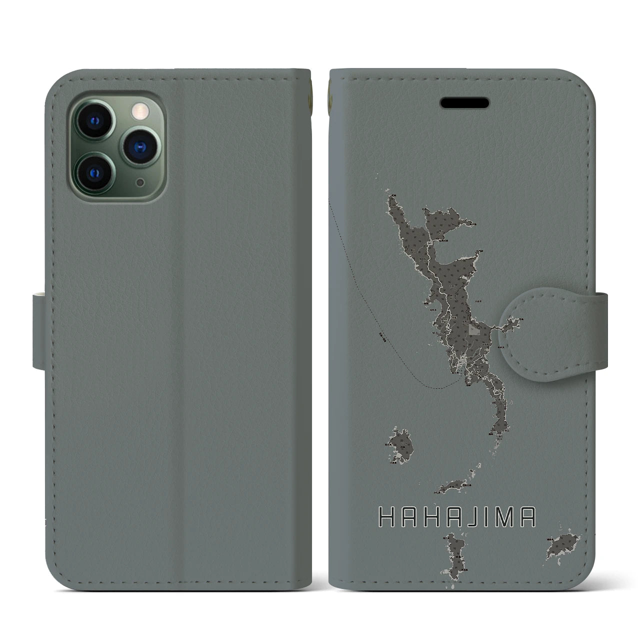 【母島(東京都)】地図柄iPhoneケース(手帳タイプ)モノトーン・iPhone 11 Pro 用