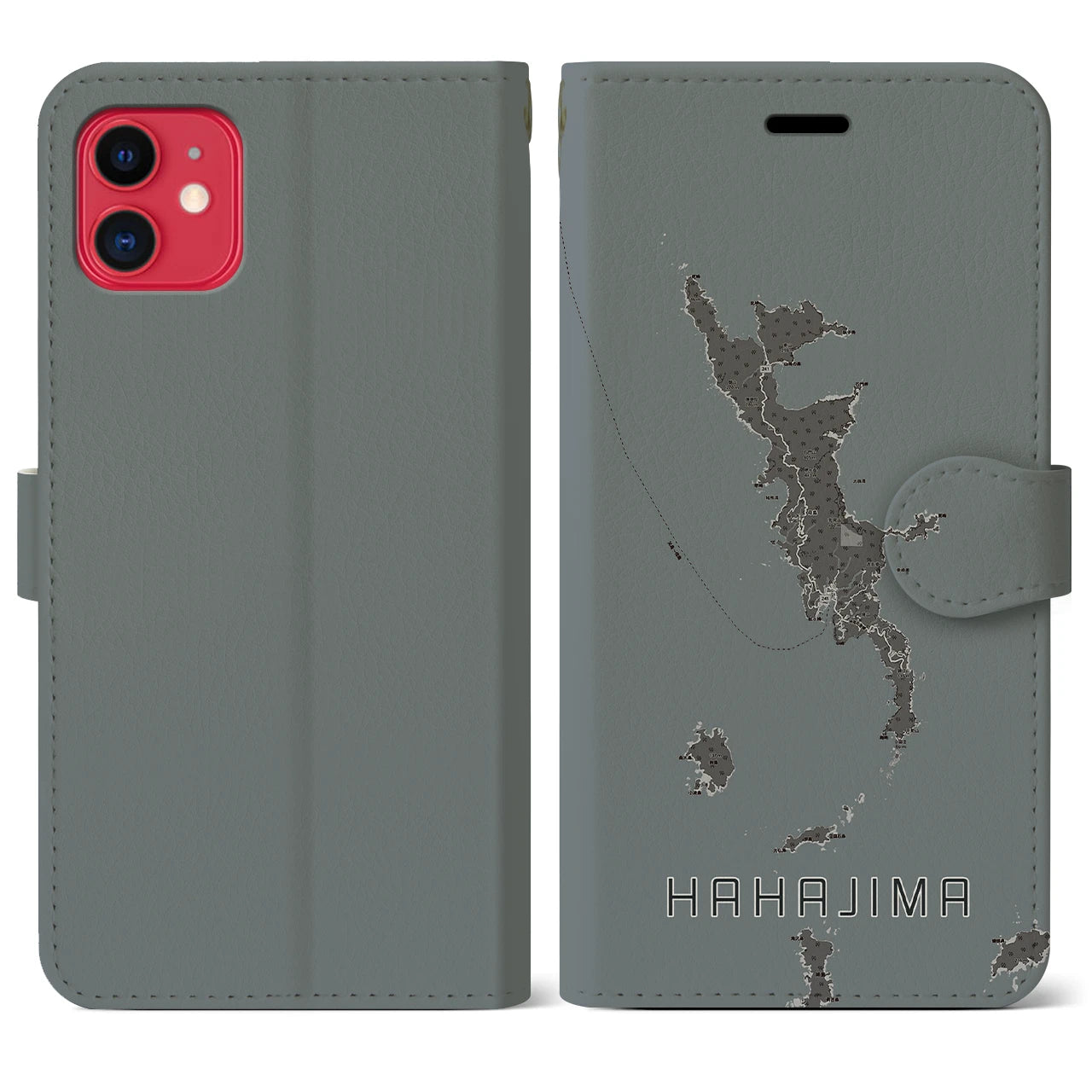 【母島(東京都)】地図柄iPhoneケース(手帳タイプ)モノトーン・iPhone 11 用