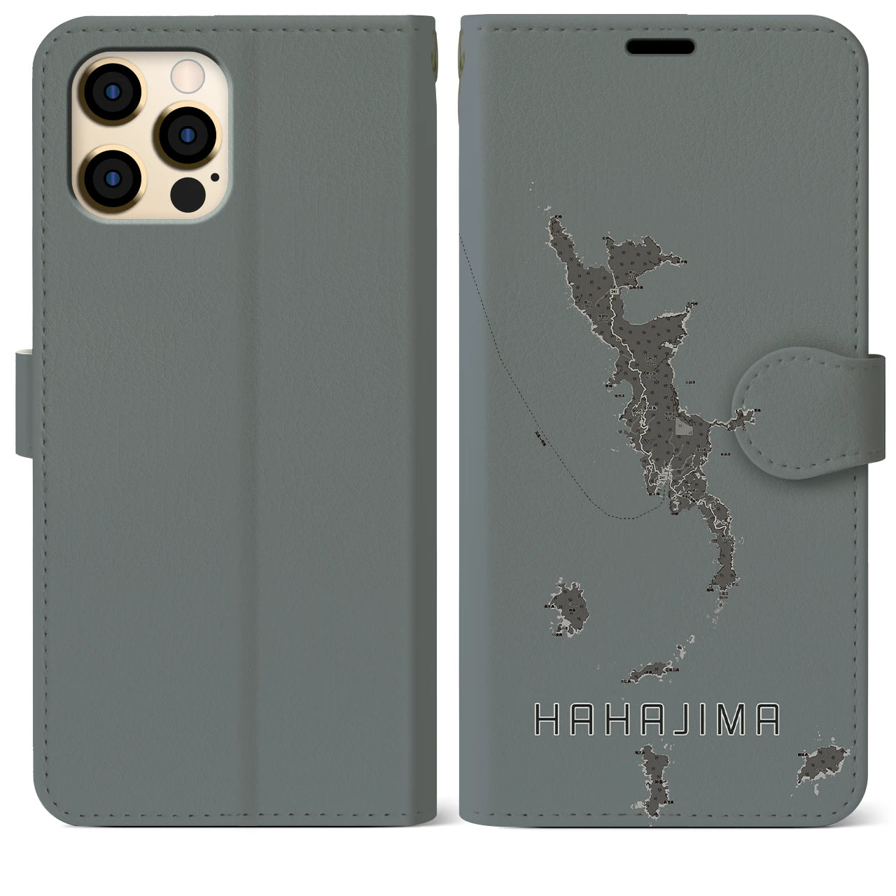【母島(東京都)】地図柄iPhoneケース(手帳タイプ)モノトーン・iPhone 12 Pro Max 用