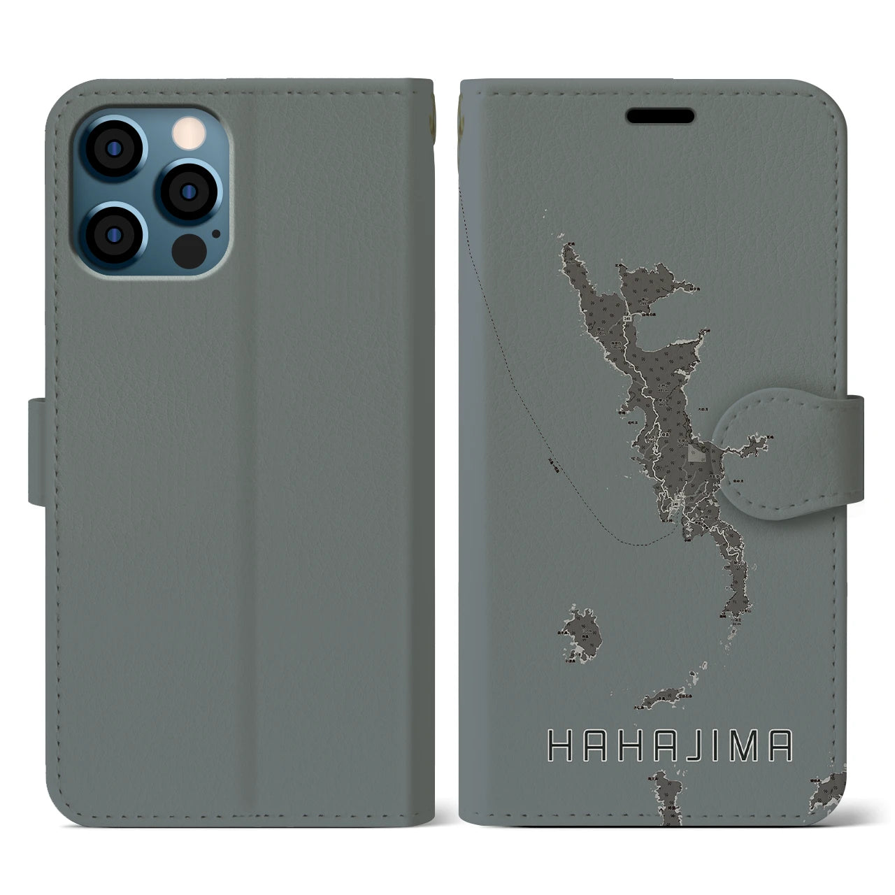 【母島(東京都)】地図柄iPhoneケース(手帳タイプ)モノトーン・iPhone 12 / 12 Pro 用