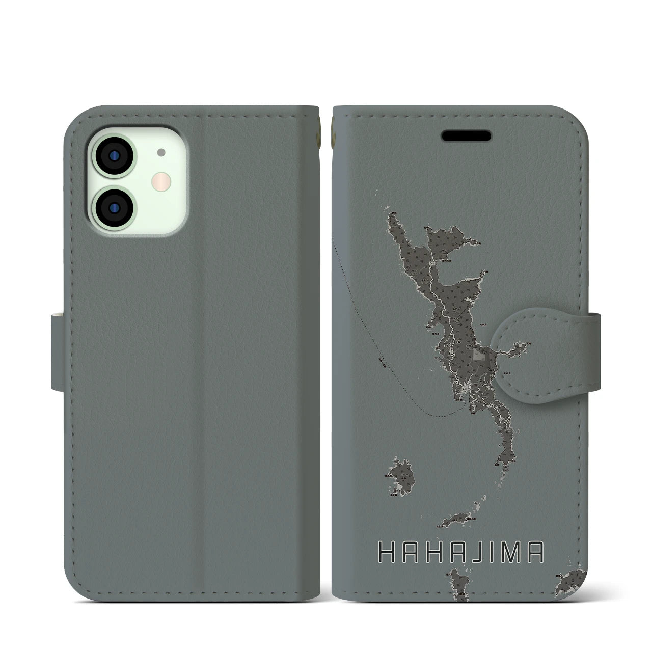 【母島(東京都)】地図柄iPhoneケース(手帳タイプ)モノトーン・iPhone 12 mini 用