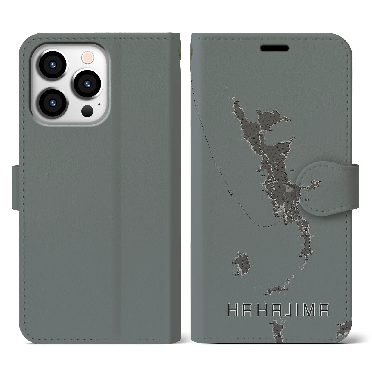 【母島(東京都)】地図柄iPhoneケース(手帳タイプ)モノトーン・iPhone 13 Pro 用