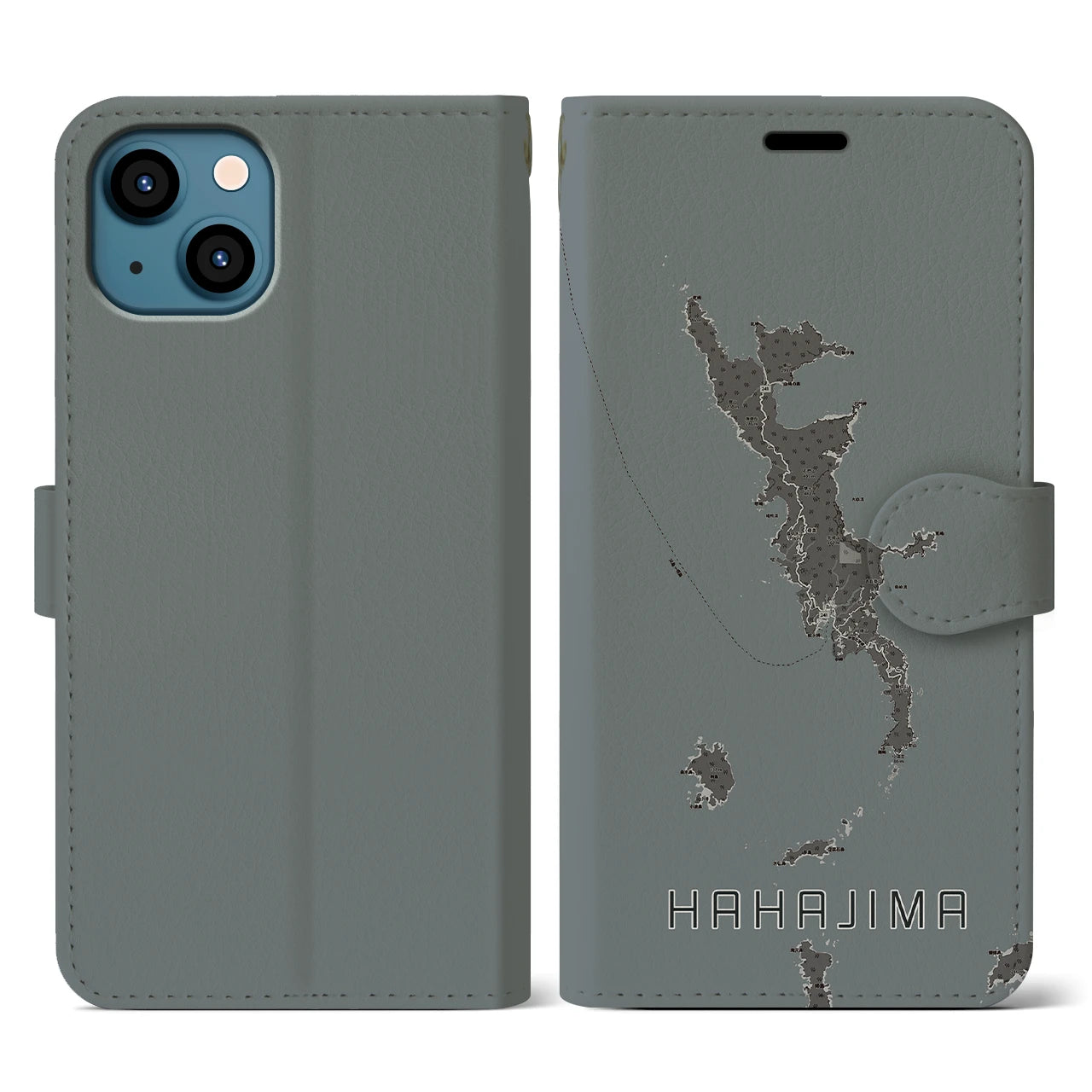 【母島(東京都)】地図柄iPhoneケース(手帳タイプ)モノトーン・iPhone 13 用