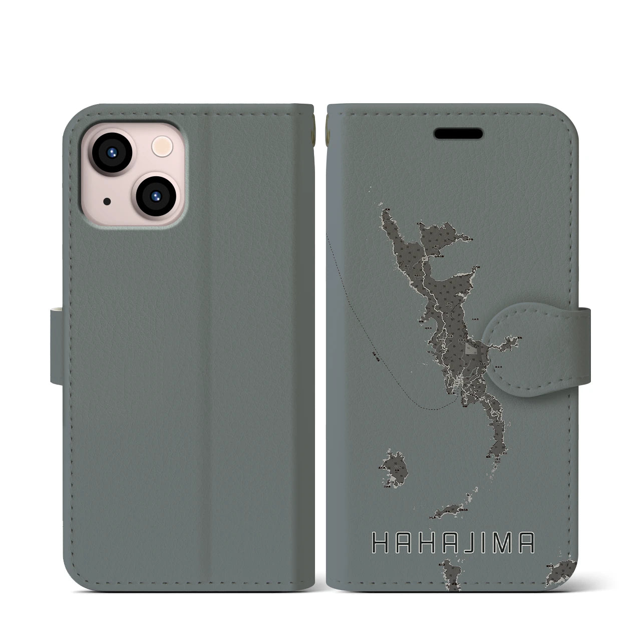 【母島(東京都)】地図柄iPhoneケース(手帳タイプ)モノトーン・iPhone 13 mini 用