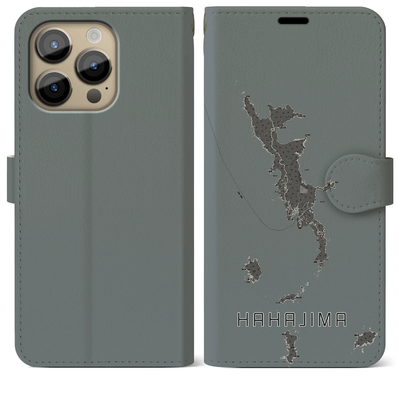 【母島(東京都)】地図柄iPhoneケース(手帳タイプ)モノトーン・iPhone 14 Pro Max 用
