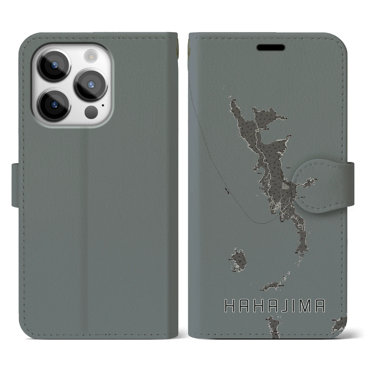 【母島(東京都)】地図柄iPhoneケース(手帳タイプ)モノトーン・iPhone 14 Pro 用