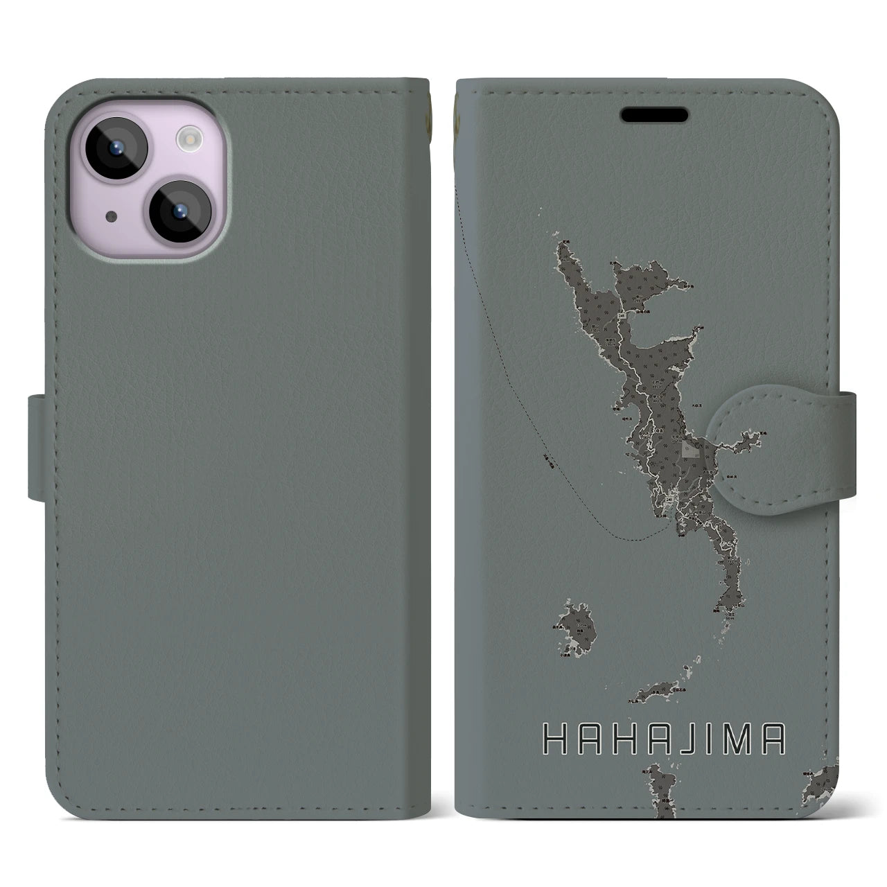 【母島(東京都)】地図柄iPhoneケース(手帳タイプ)モノトーン・iPhone 14 用
