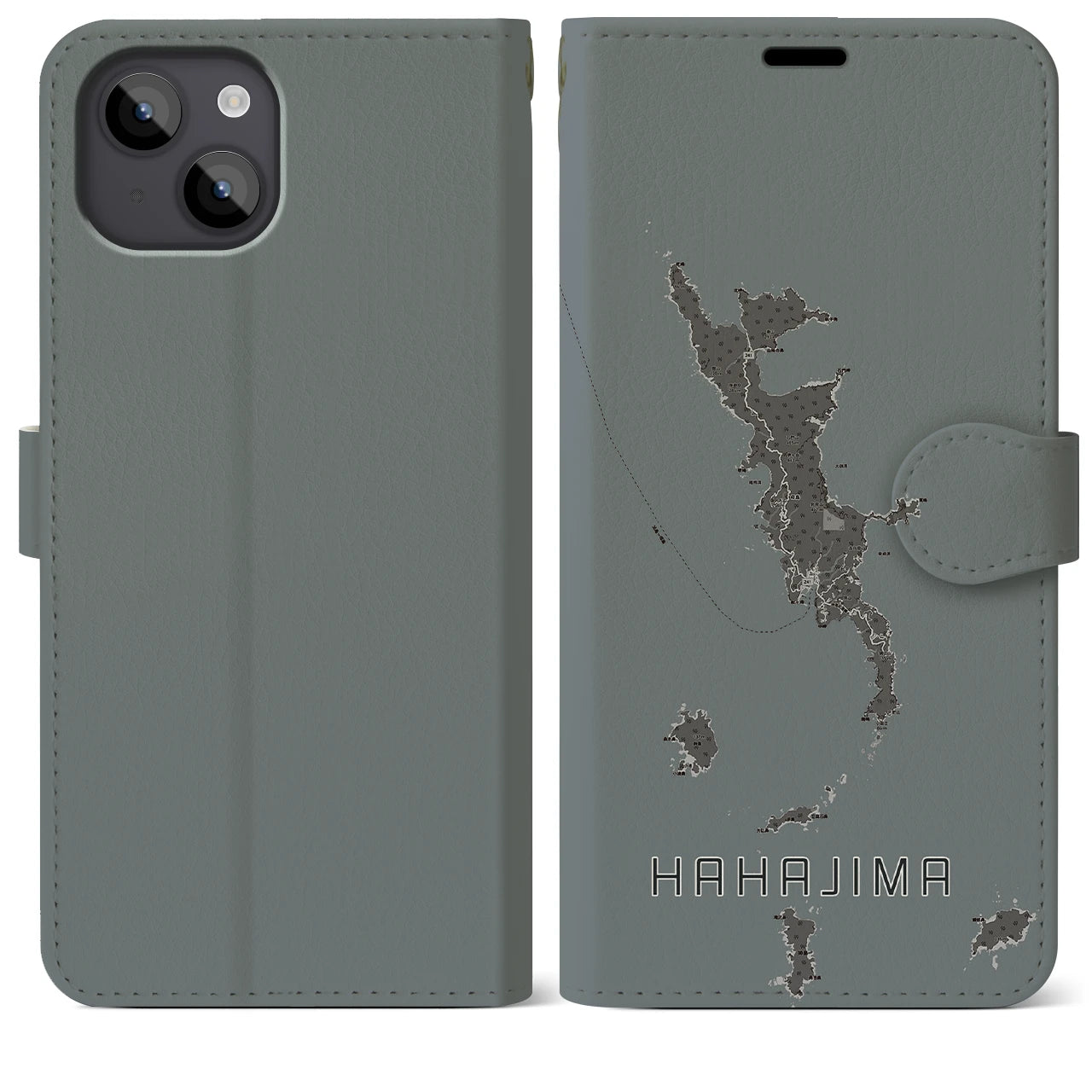 【母島(東京都)】地図柄iPhoneケース(手帳タイプ)モノトーン・iPhone 14 Plus 用
