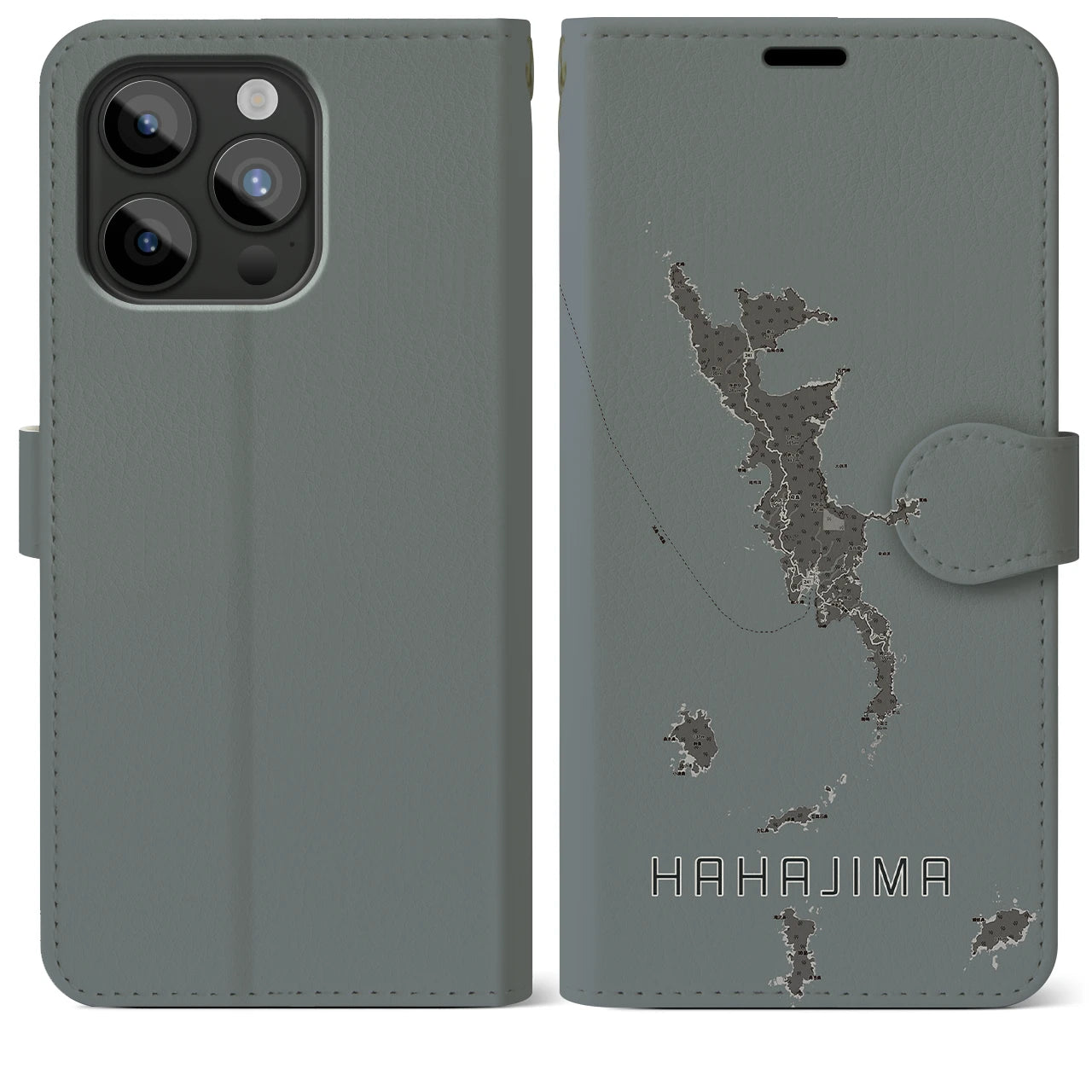 【母島(東京都)】地図柄iPhoneケース(手帳タイプ)モノトーン・iPhone 15 Pro Max 用