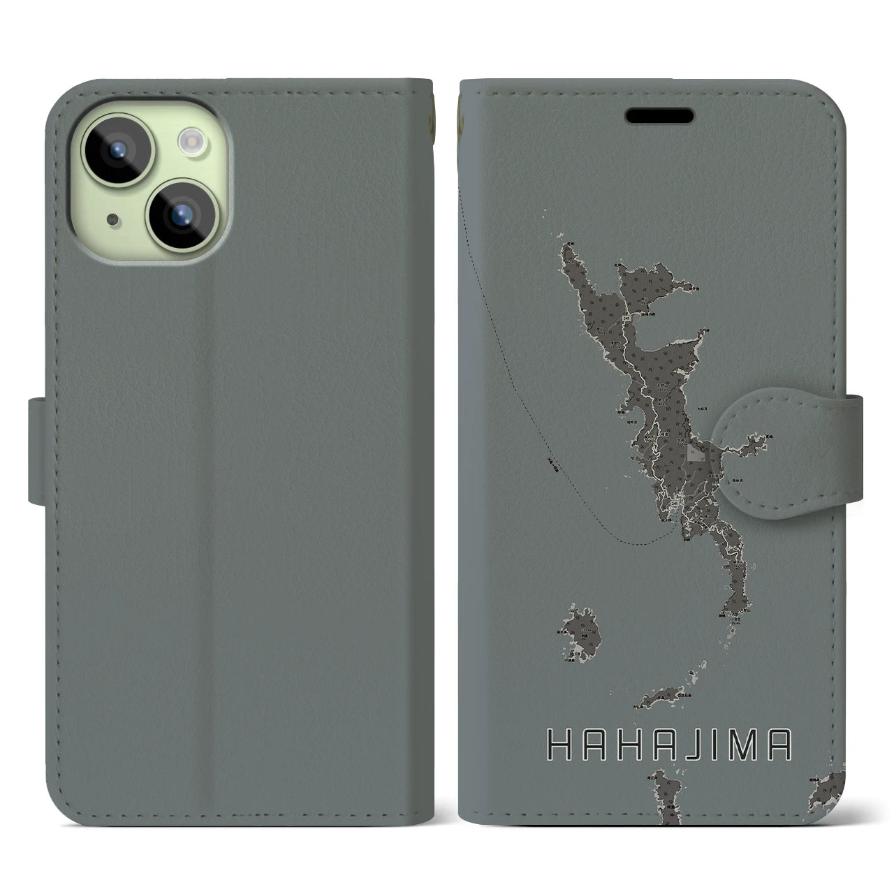 【母島(東京都)】地図柄iPhoneケース(手帳タイプ)モノトーン・iPhone 15 用