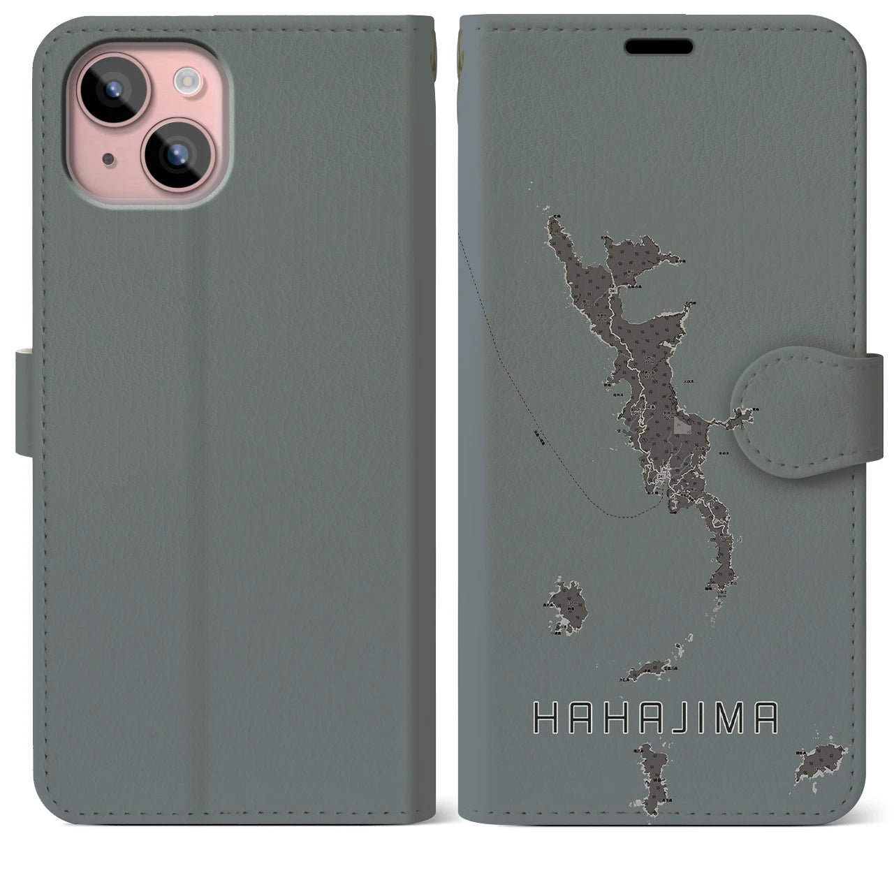 【母島(東京都)】地図柄iPhoneケース(手帳タイプ)モノトーン・iPhone 15 Plus 用