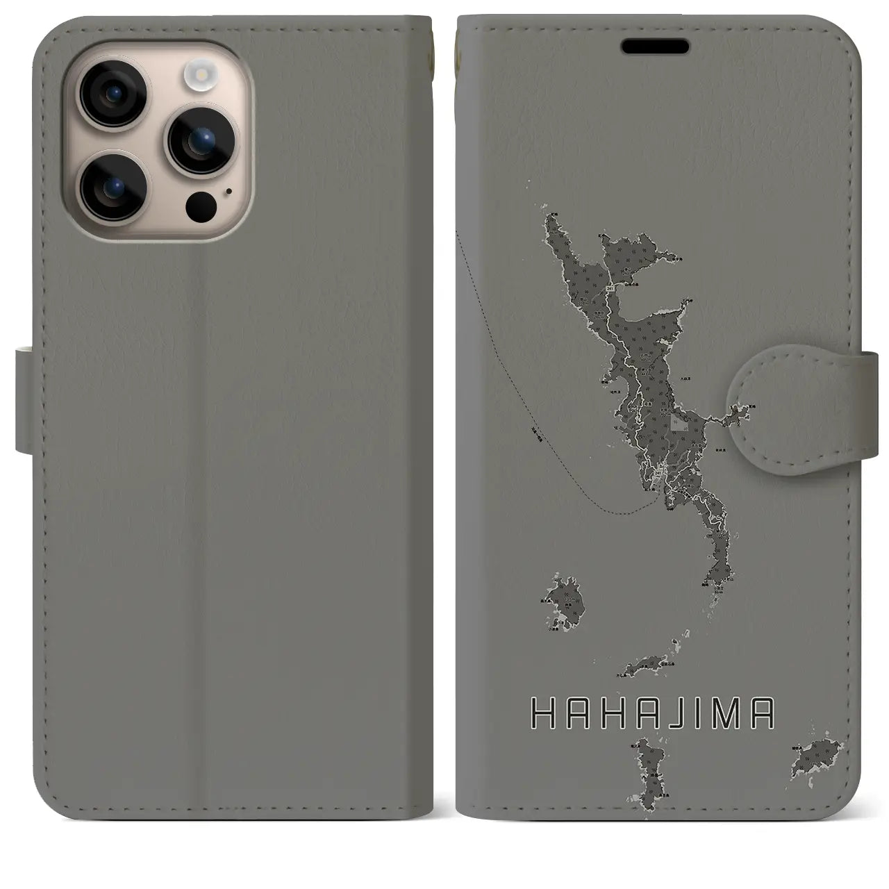 【母島(東京都)】地図柄iPhoneケース(手帳タイプ)モノトーン・iPhone 16 Plus 用