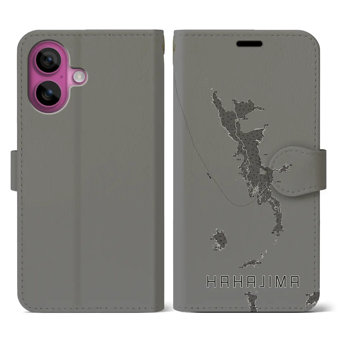 【母島(東京都)】地図柄iPhoneケース(手帳タイプ)モノトーン・iPhone 16 Pro 用