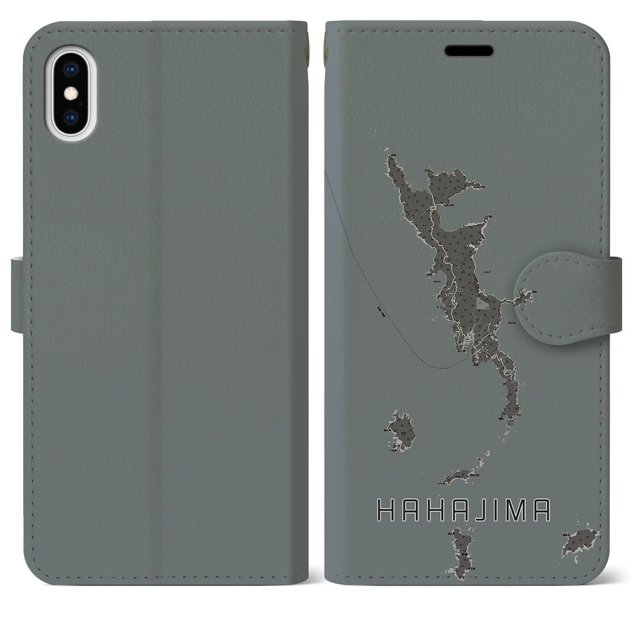 【母島(東京都)】地図柄iPhoneケース(手帳タイプ)モノトーン・iPhone XS Max 用