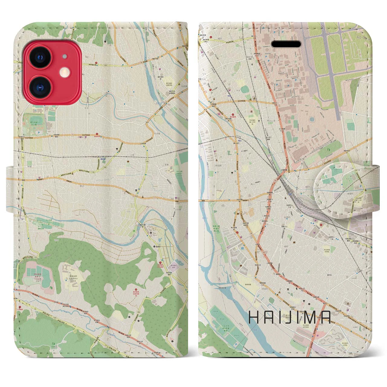 【拝島(東京都)】地図柄iPhoneケース(手帳タイプ)ナチュラル・iPhone 11 用