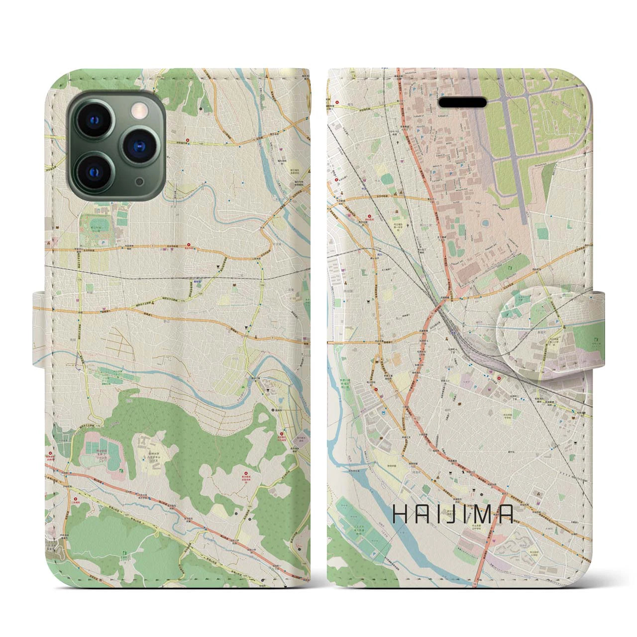 【拝島(東京都)】地図柄iPhoneケース(手帳タイプ)ナチュラル・iPhone 11 Pro 用