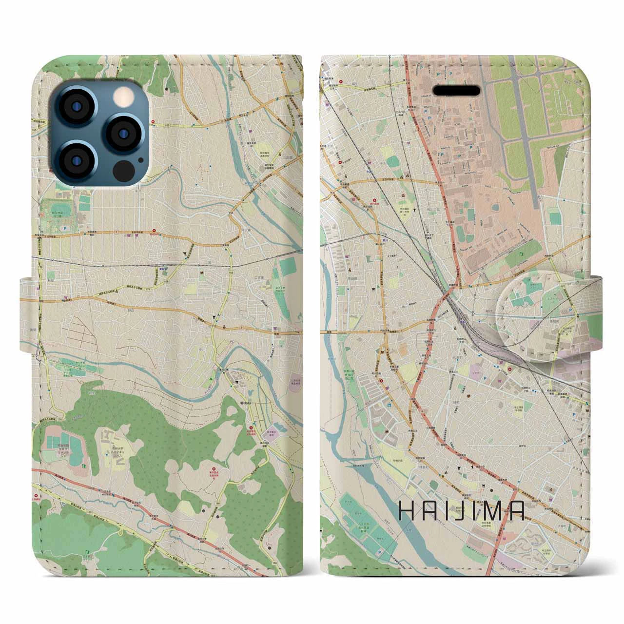 【拝島(東京都)】地図柄iPhoneケース(手帳タイプ)ナチュラル・iPhone 12 / 12 Pro 用