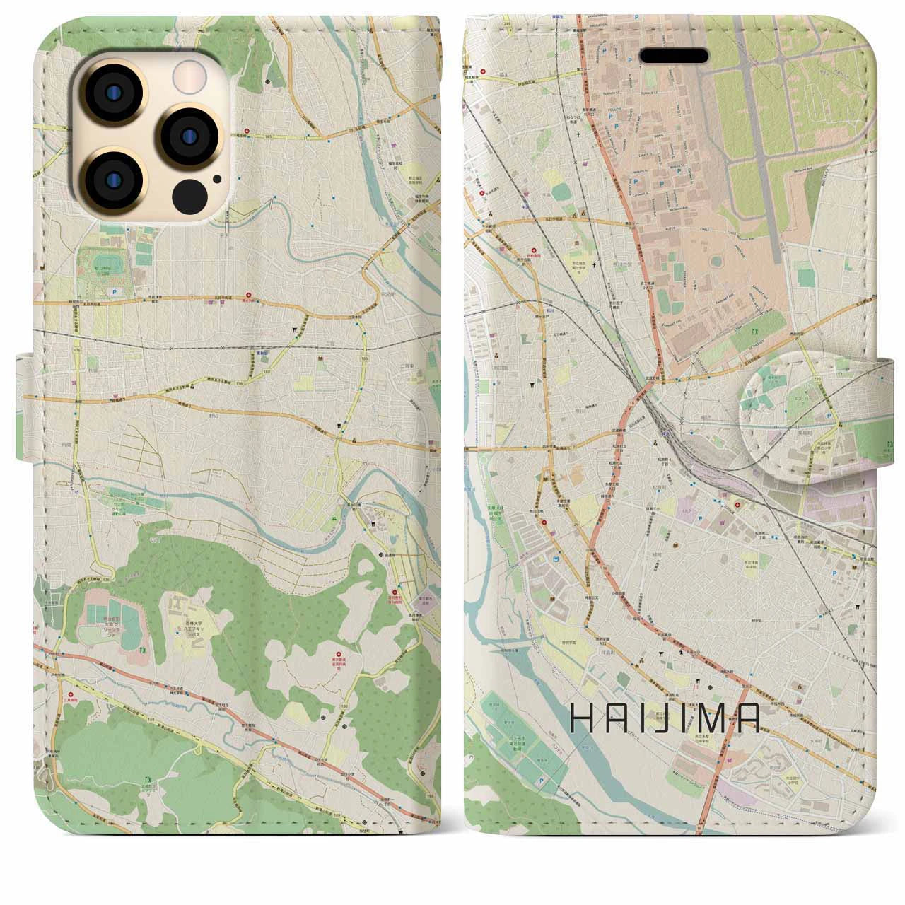 【拝島(東京都)】地図柄iPhoneケース(手帳タイプ)ナチュラル・iPhone 12 Pro Max 用