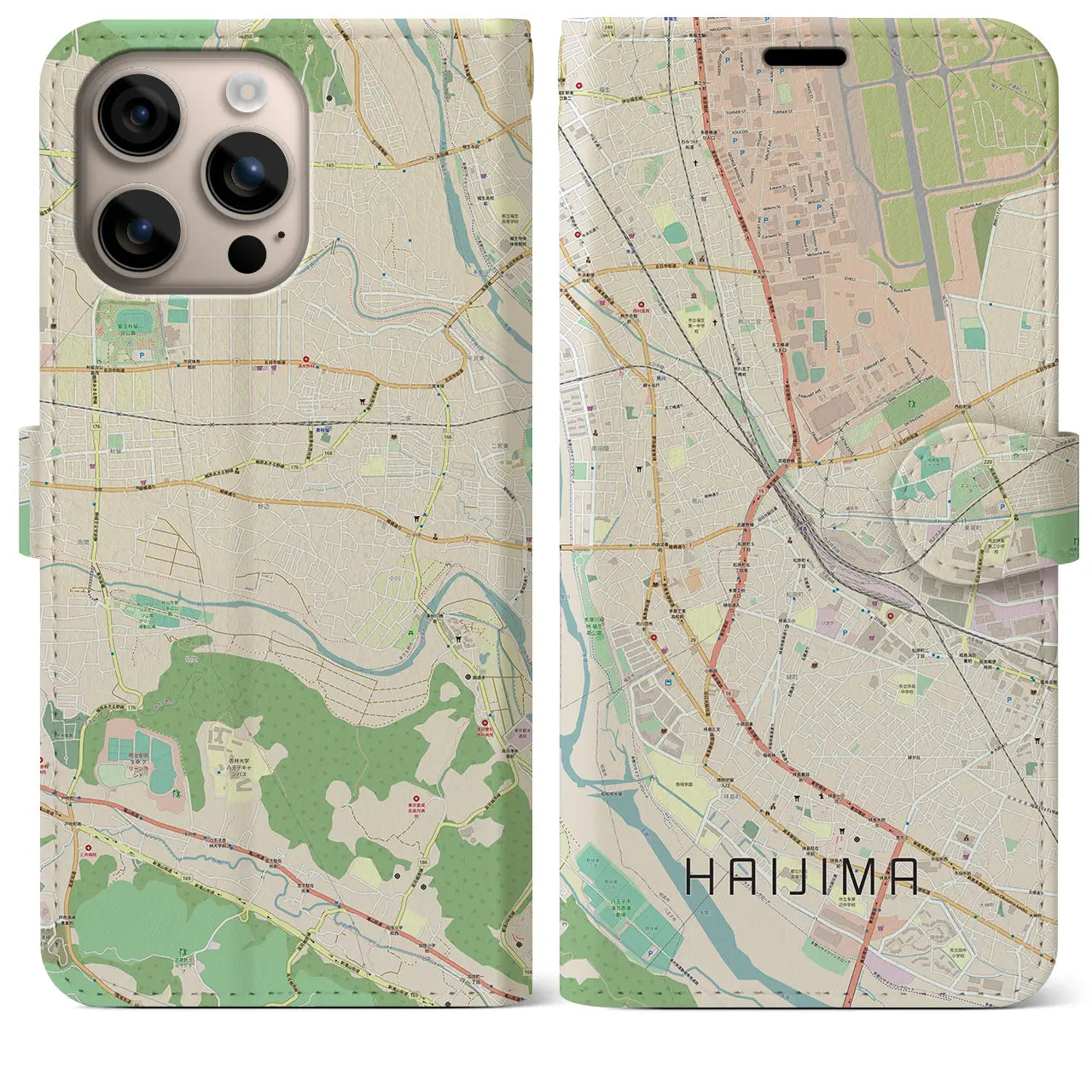 【拝島(東京都)】地図柄iPhoneケース(手帳タイプ)ナチュラル・iPhone 16 Plus 用