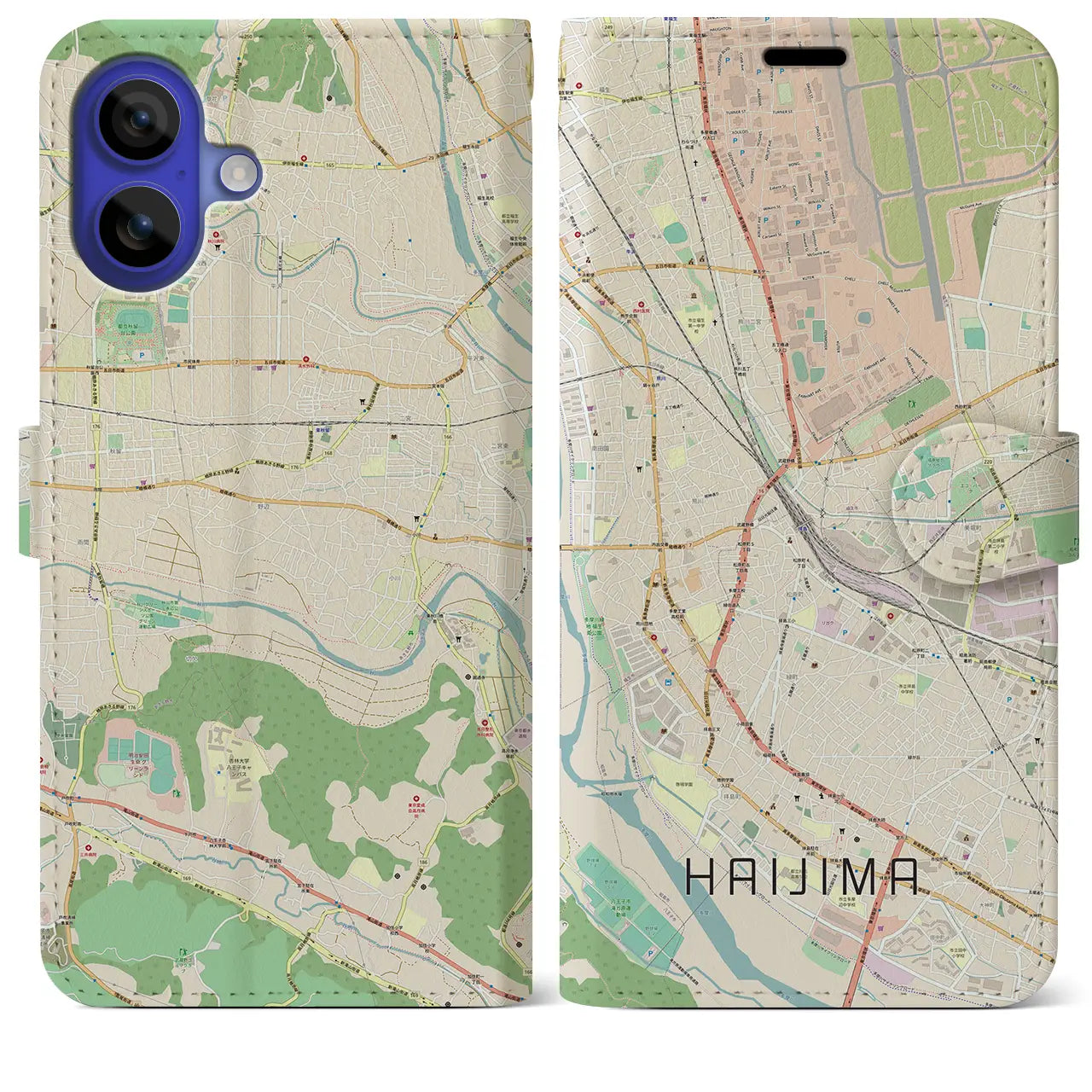【拝島(東京都)】地図柄iPhoneケース(手帳タイプ)ナチュラル・iPhone 16 Pro Max 用