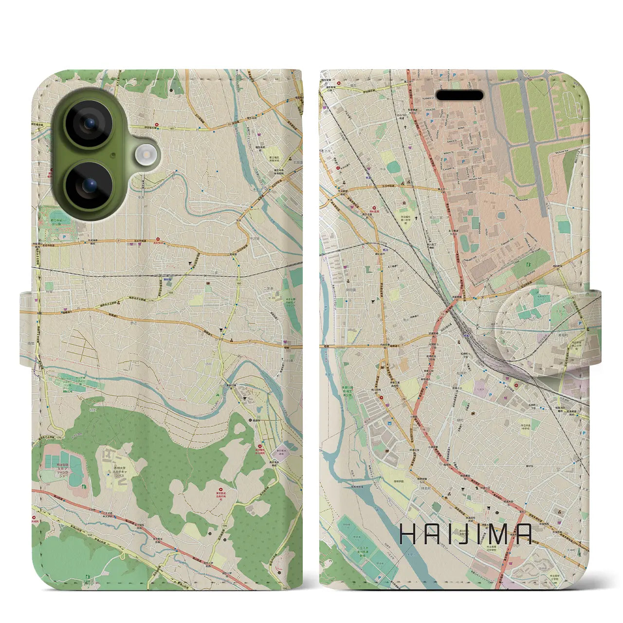 【拝島(東京都)】地図柄iPhoneケース(手帳タイプ)ナチュラル・iPhone 17 Pro Max 用