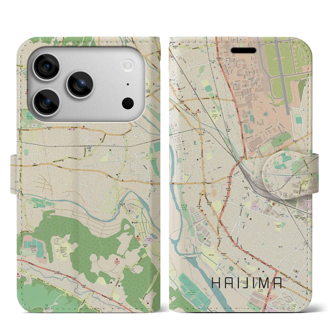 【拝島(東京都)】地図柄iPhoneケース(手帳タイプ)モノトーン・iPhone 17 Pro Max 用