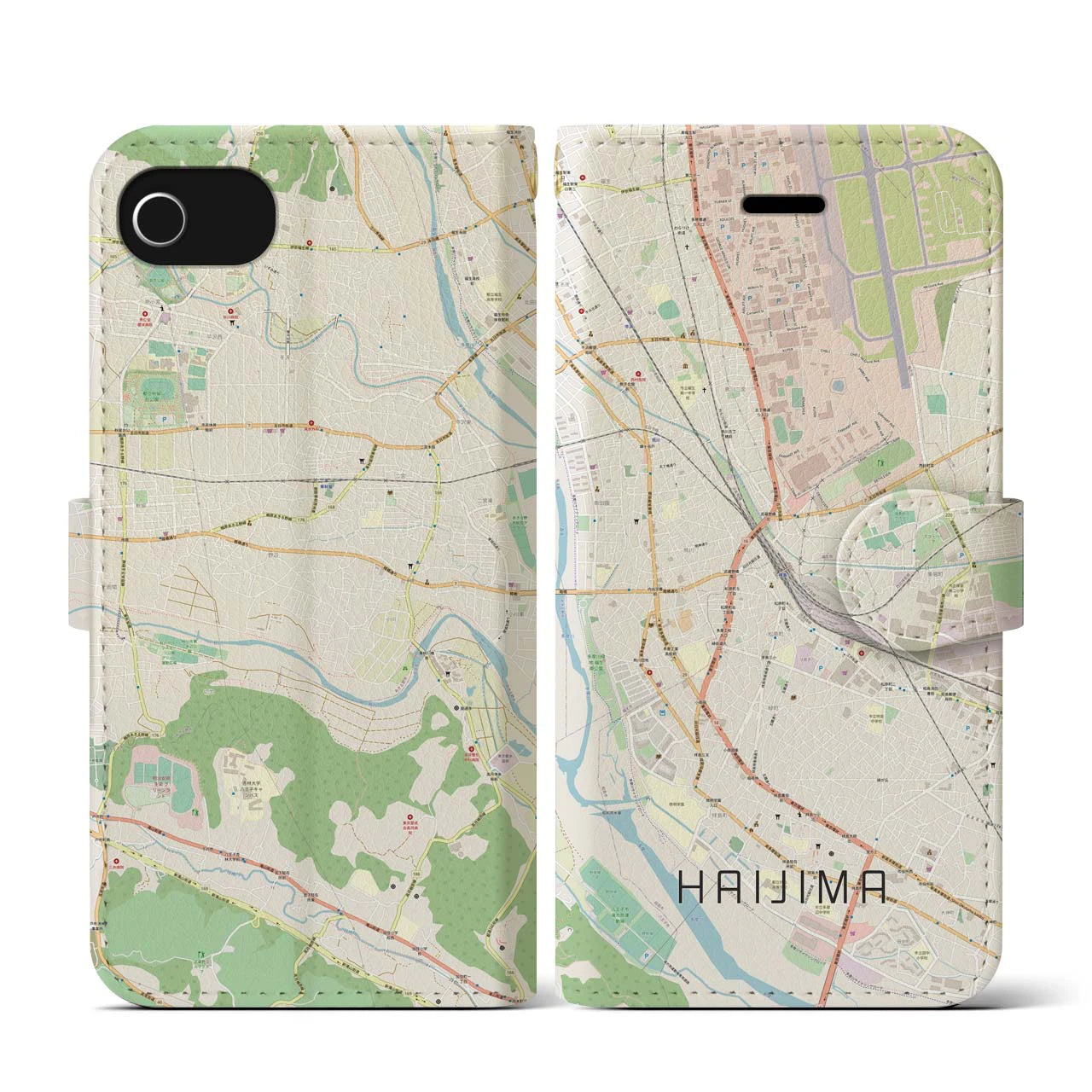 【拝島(東京都)】地図柄iPhoneケース(手帳タイプ)ナチュラル・iPhone SE(第3 / 第2世代) / 8 / 7 / 6s / 6 用