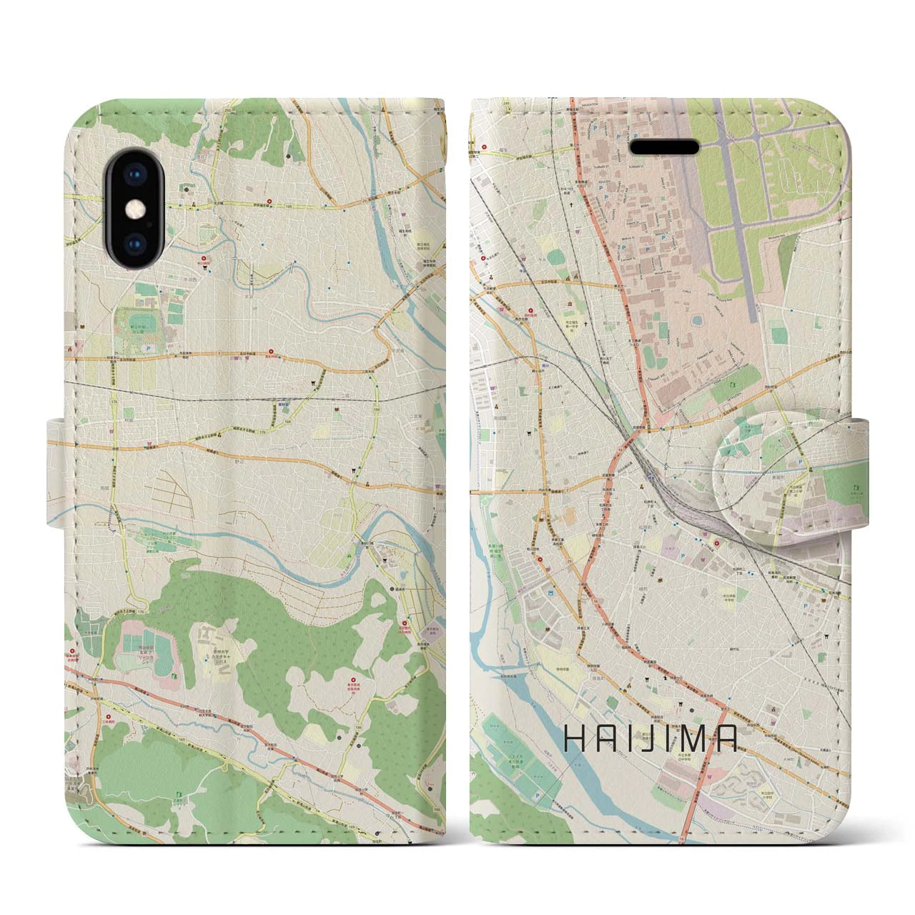 【拝島(東京都)】地図柄iPhoneケース(手帳タイプ)ナチュラル・iPhone XS / X 用