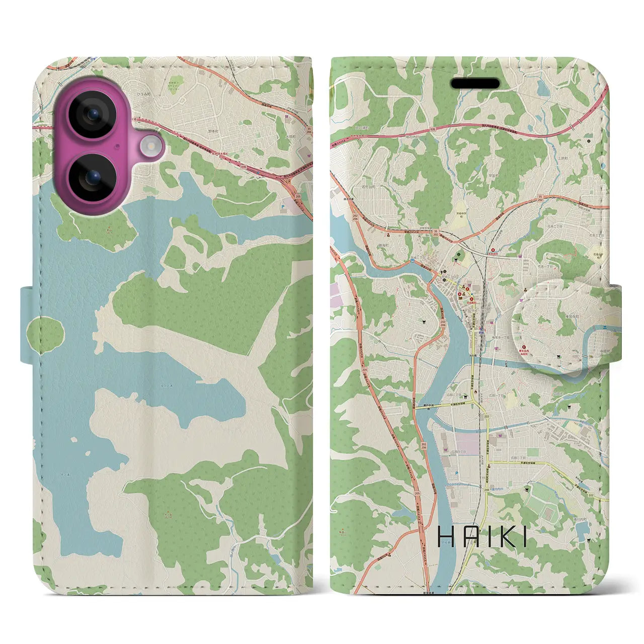 【早岐(長崎県)】地図柄iPhoneケース(手帳タイプ)ナチュラル・iPhone 16 Pro 用