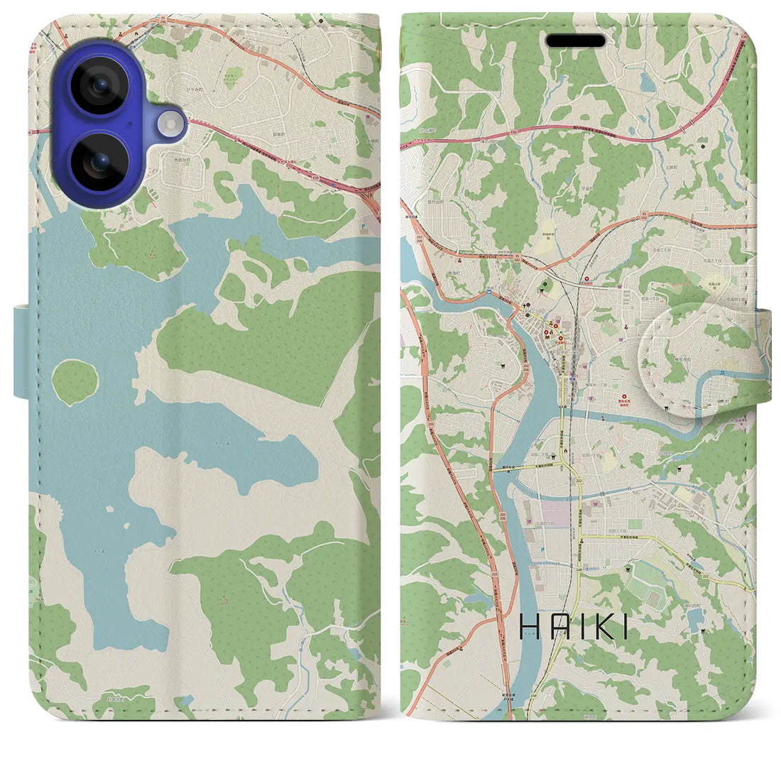 【早岐(長崎県)】地図柄iPhoneケース(手帳タイプ)ナチュラル・iPhone 16 Pro Max 用