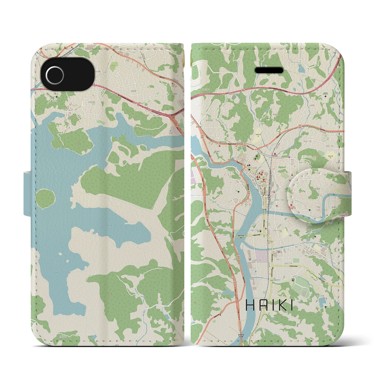 【早岐(長崎県)】地図柄iPhoneケース(手帳タイプ)ナチュラル・iPhone SE(第3 / 第2世代) / 8 / 7 / 6s / 6 用