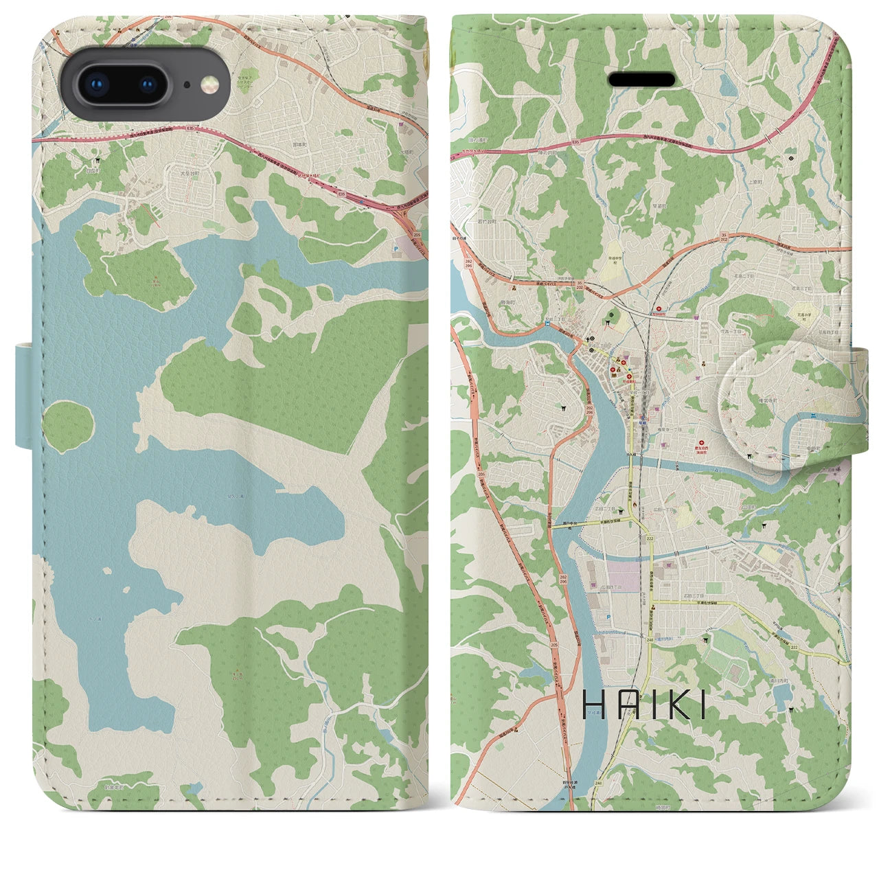 【早岐(長崎県)】地図柄iPhoneケース(手帳タイプ)ナチュラル・iPhone 8Plus /7Plus / 6sPlus / 6Plus 用