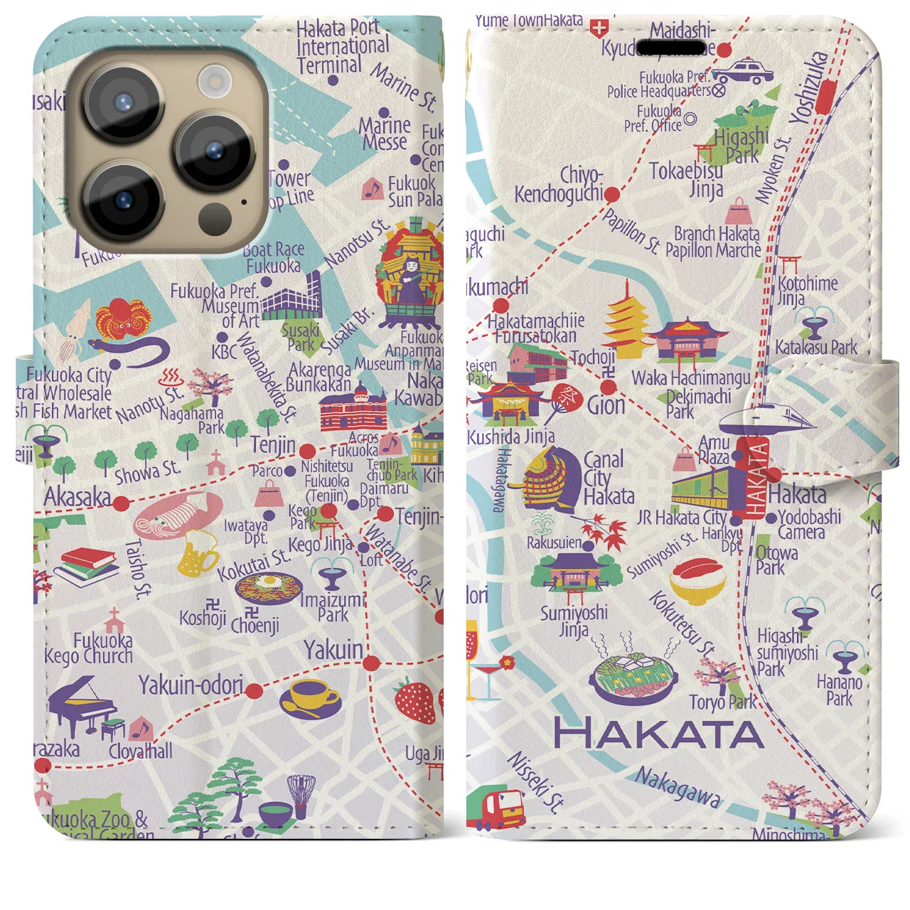 【博多】イラストマップiPhoneケース(手帳タイプ)