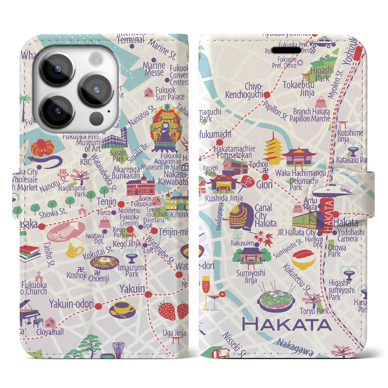 【博多】イラストマップiPhoneケース(手帳タイプ)