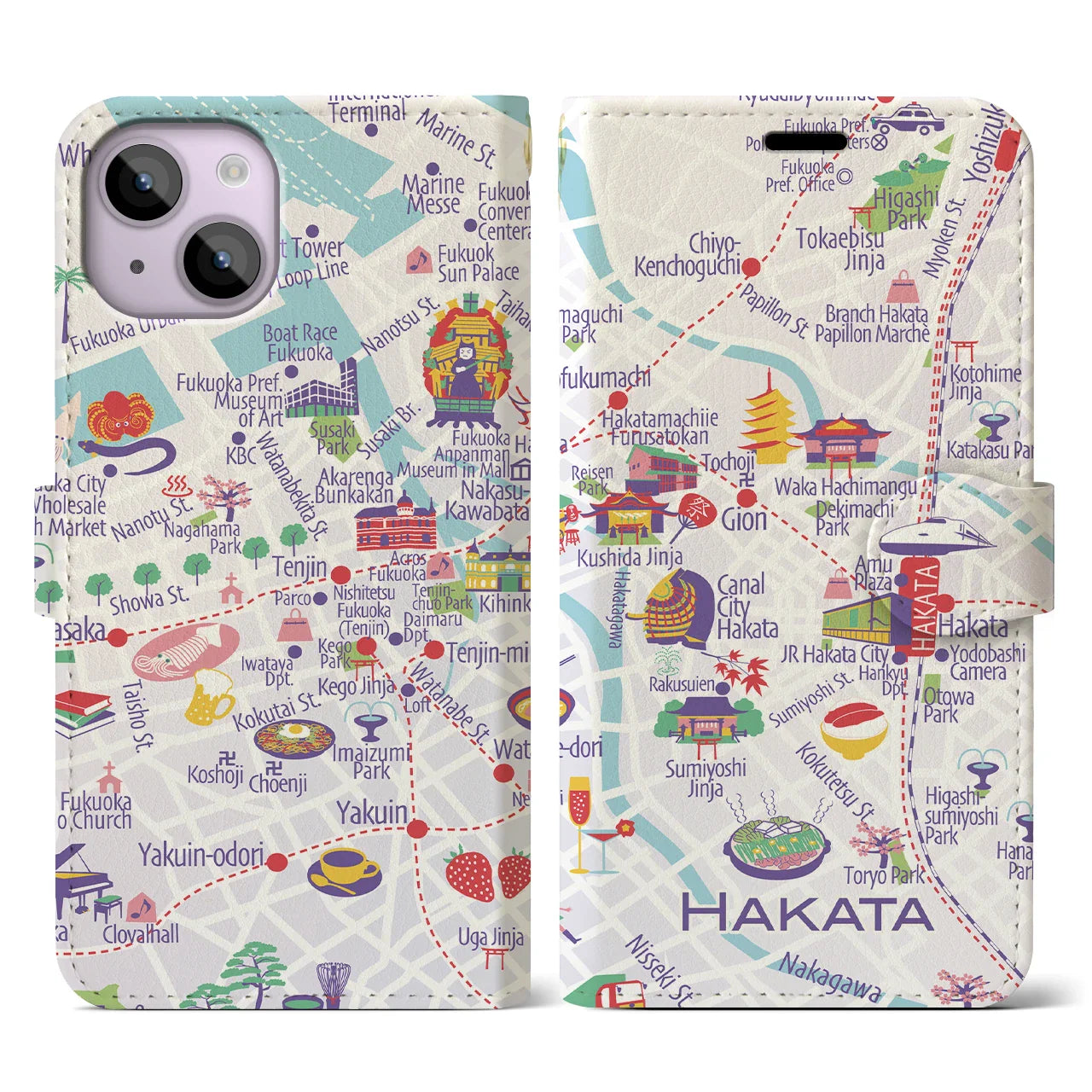 【博多】イラストマップiPhoneケース(手帳タイプ)