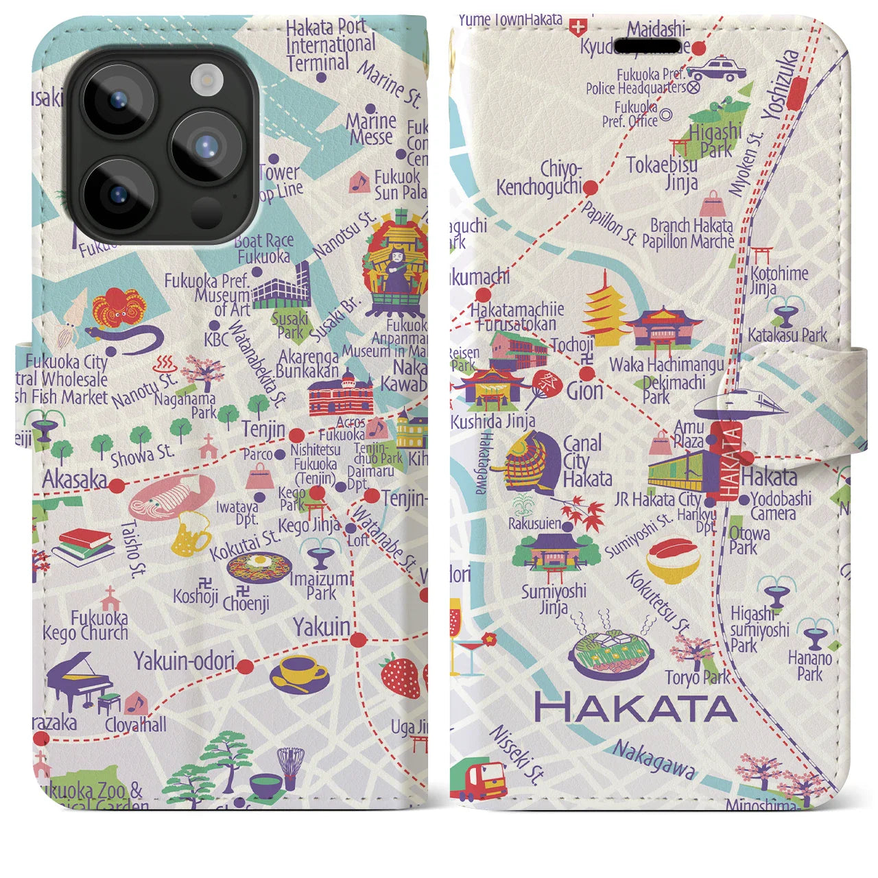 【博多】イラストマップiPhoneケース(手帳タイプ)