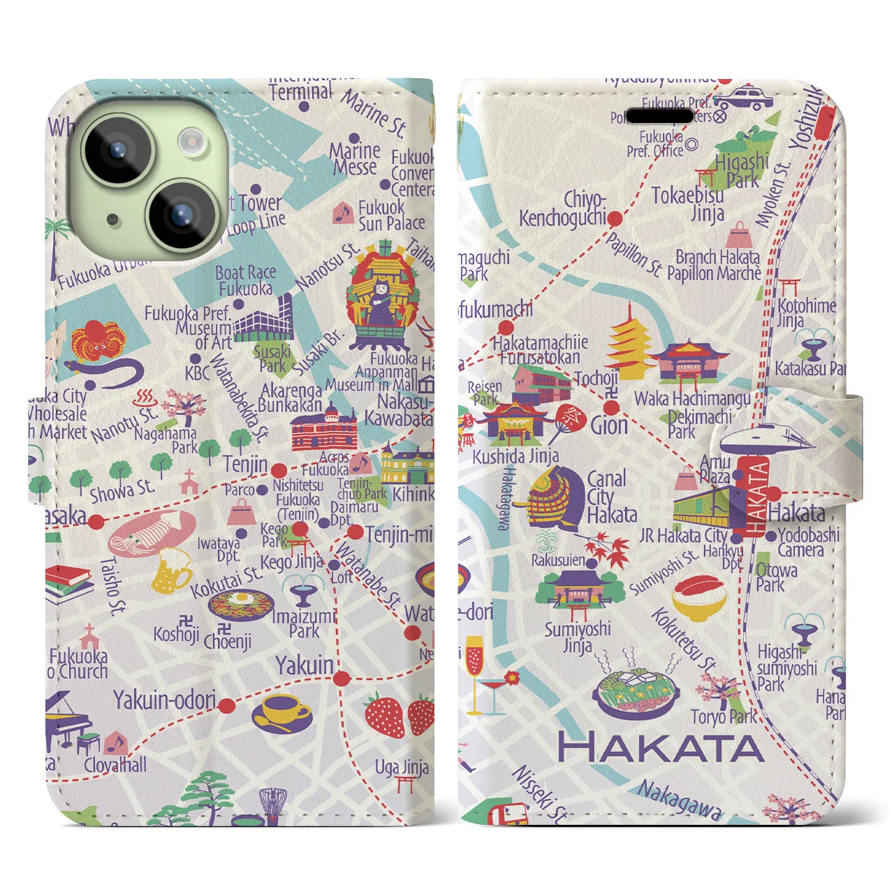 【博多】イラストマップiPhoneケース(手帳タイプ)
