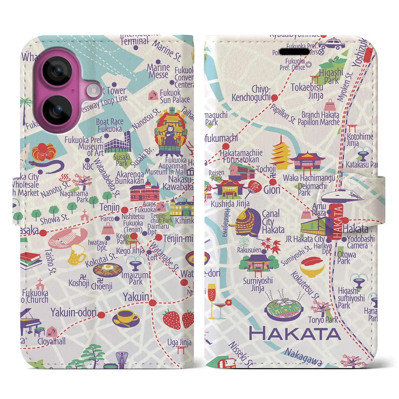 【博多】イラストマップiPhoneケース(手帳タイプ)