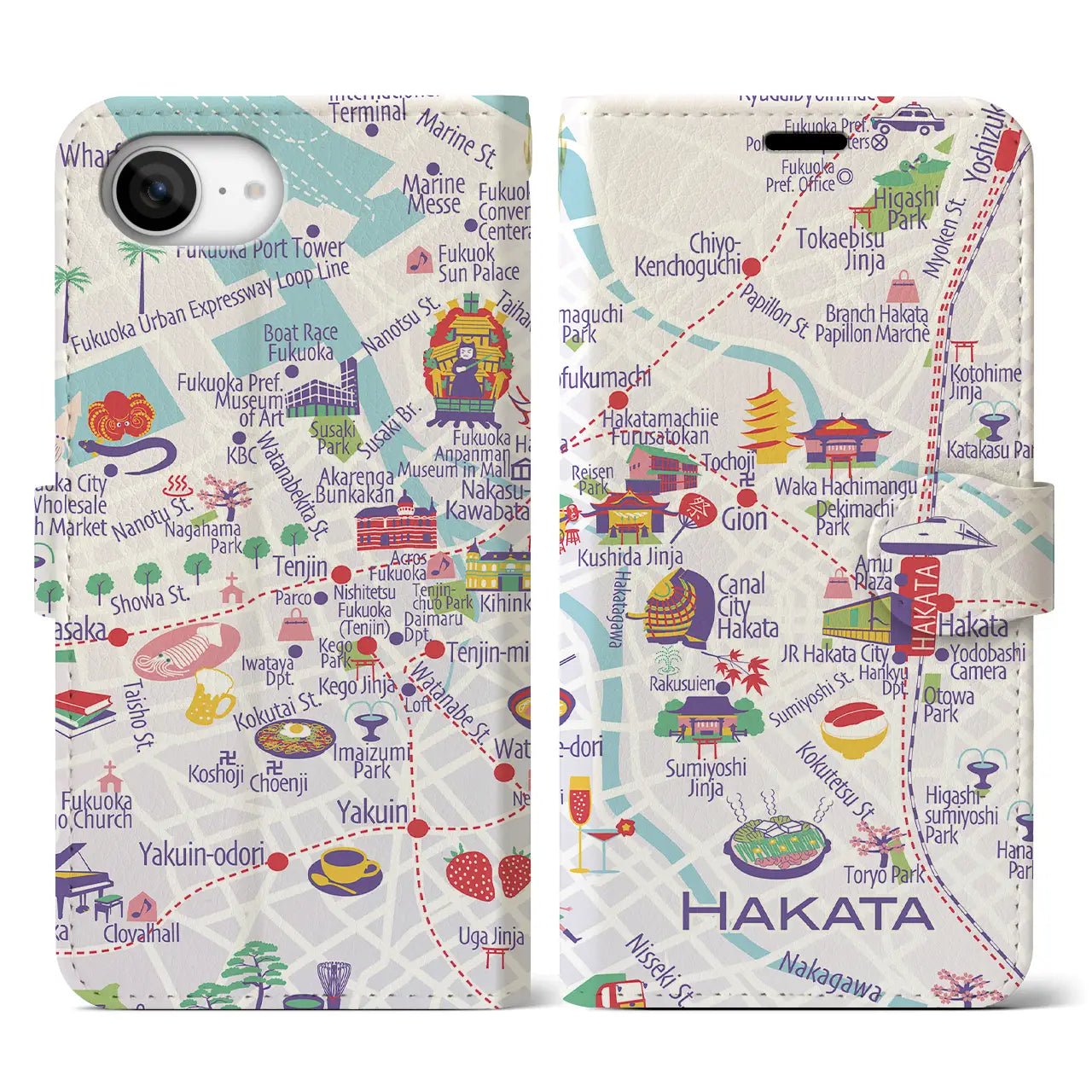 【博多】イラストマップiPhoneケース(手帳タイプ)