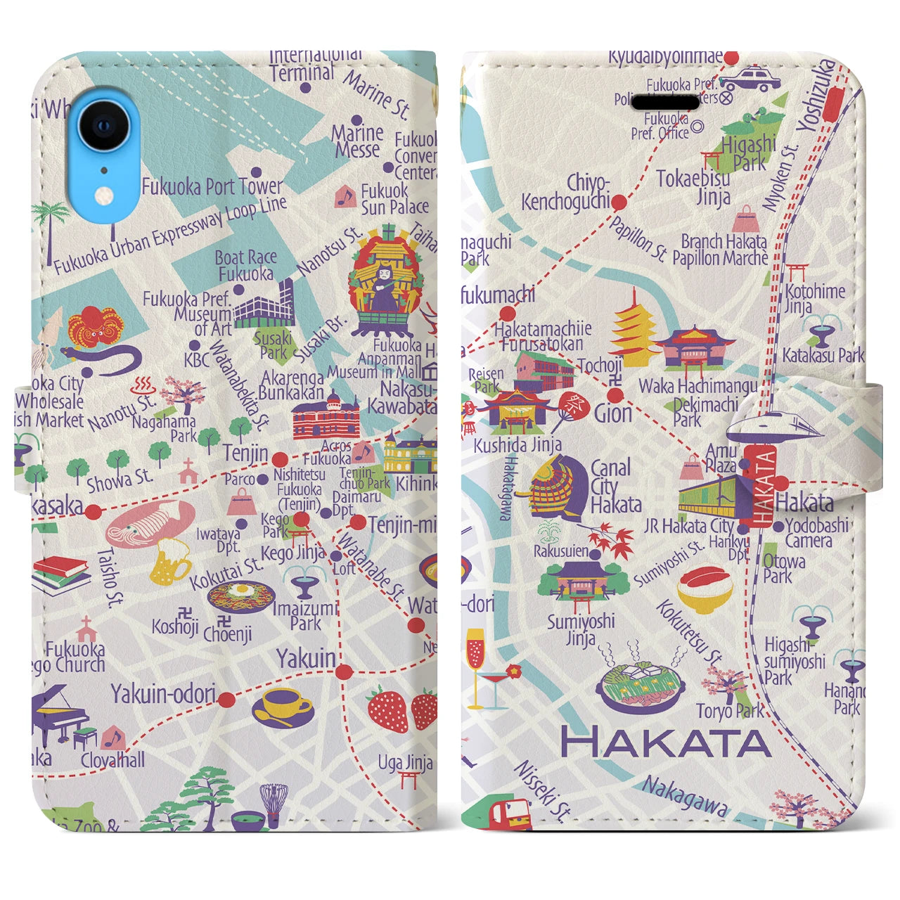 【博多(イラスト)】イラストマップiPhoneケース(手帳タイプ)ブライト・iPhone XR 用