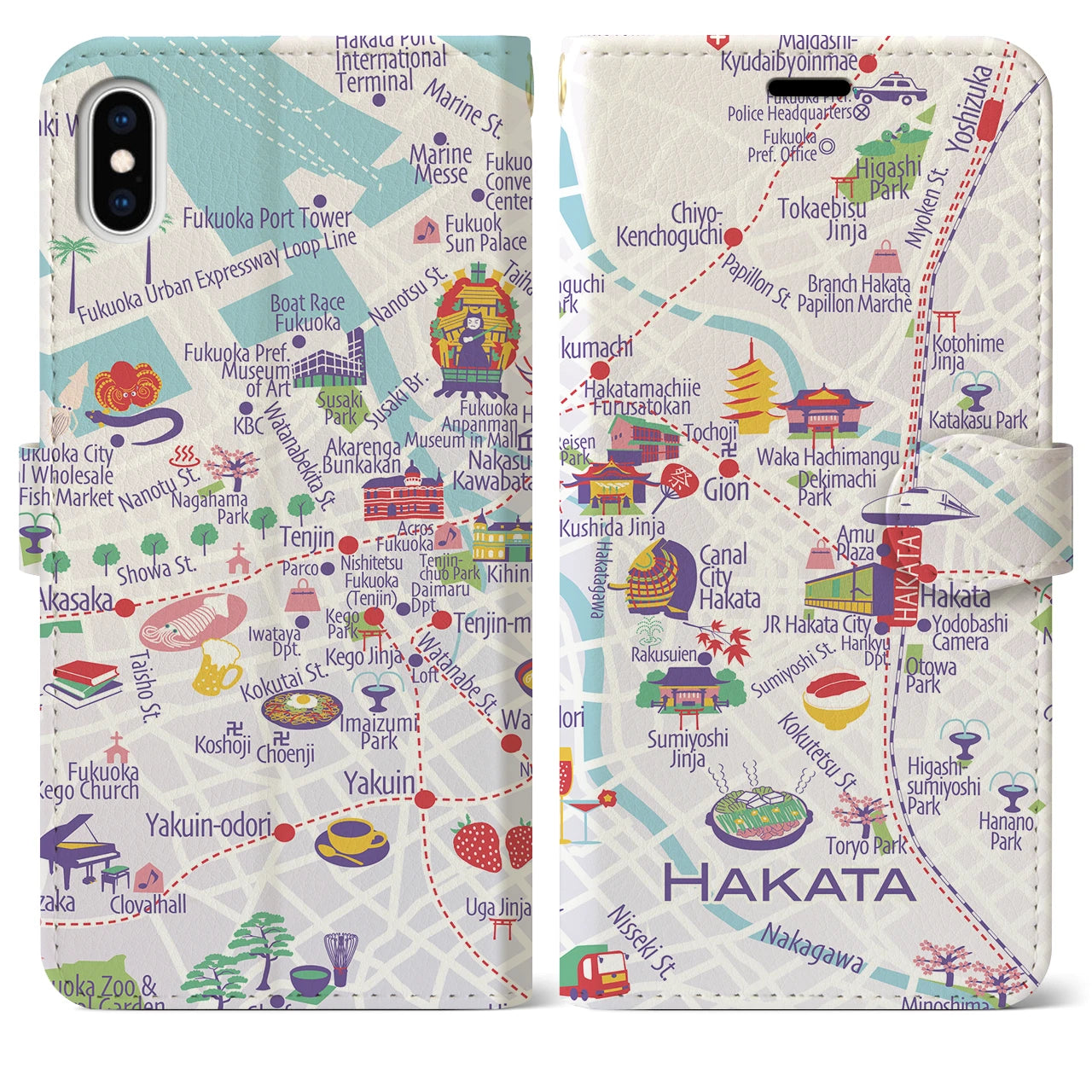 【博多(イラスト)】イラストマップiPhoneケース(手帳タイプ)ブライト・iPhone XS Max 用