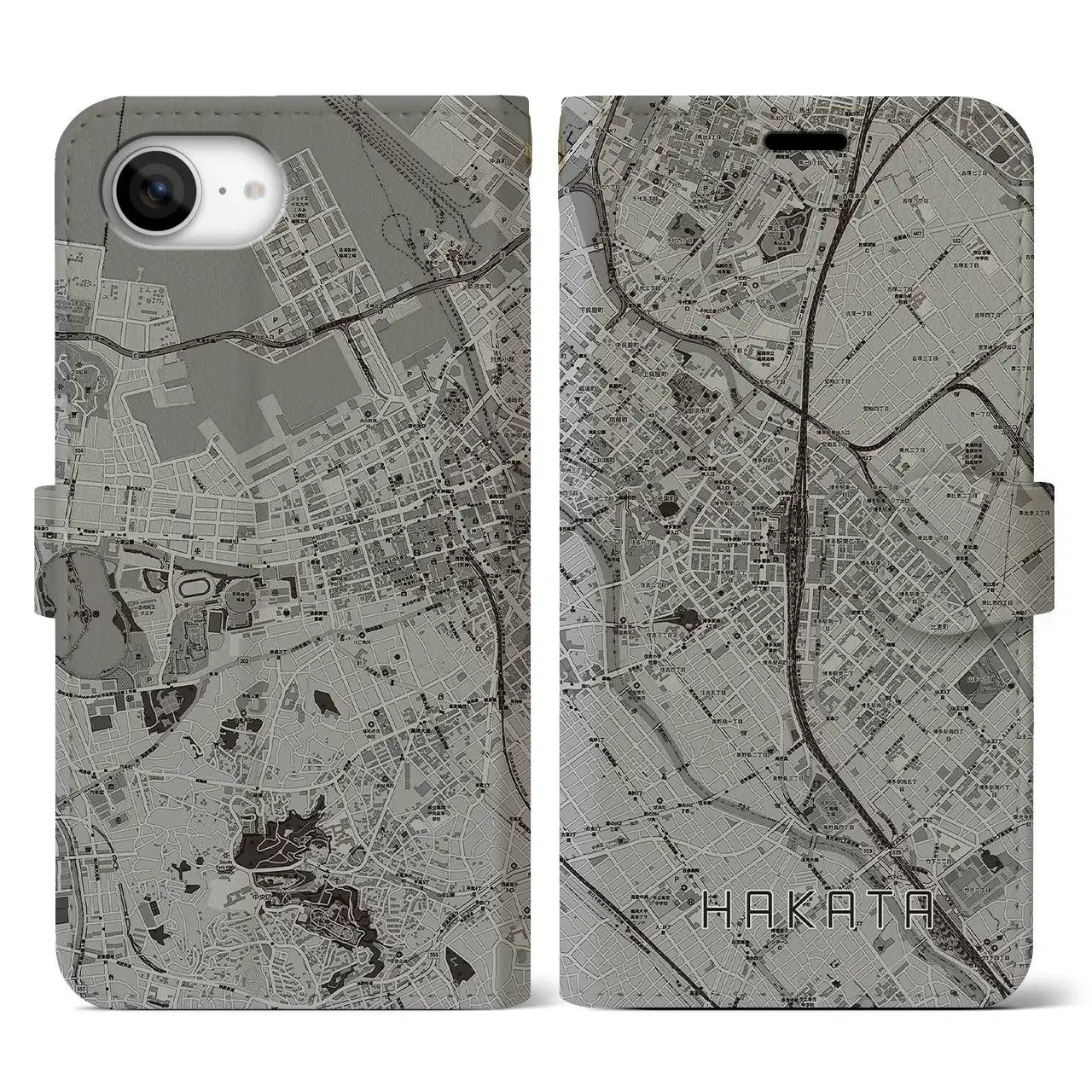 【博多2(福岡県)】地図柄iPhoneケース(手帳タイプ)