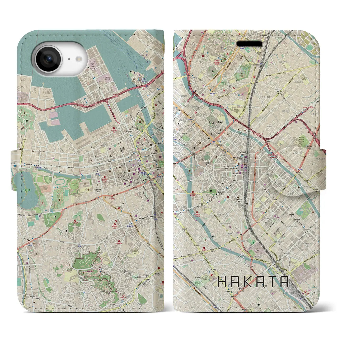 【博多2(福岡県)】地図柄iPhoneケース(手帳タイプ)